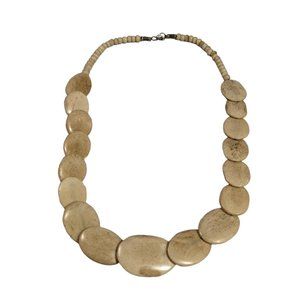 African/Indian boho cream/tan stone necklace with large, flat, oval beads gift